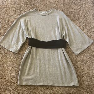 Gray Tunic Dress with Attached Black Belt